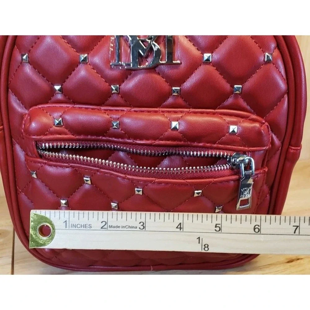 Badgley Mischka Red Quilted Studded Vegan Leather Mini Backpack NWT